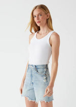 Michael Stars Cassie Thin Banded Tank- White-Hand In Pocket