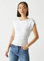 Michael Stars Joni Crew Neck Power Shoulder Top - White-Hand In Pocket