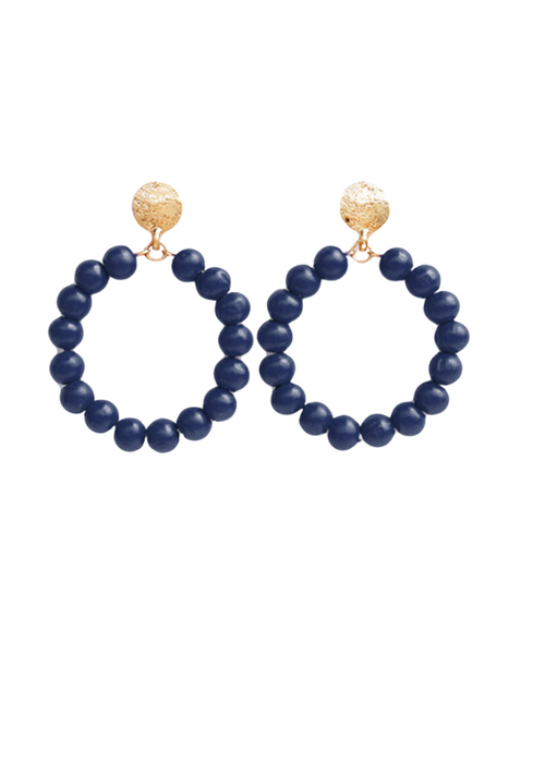 Rya Wooden Ball Circle Earrring-Navy-Hand In Pocket