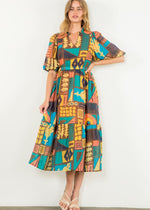 THML Audrina Abstract Print Dress- Brown ***FINAL SALE***-Hand In Pocket