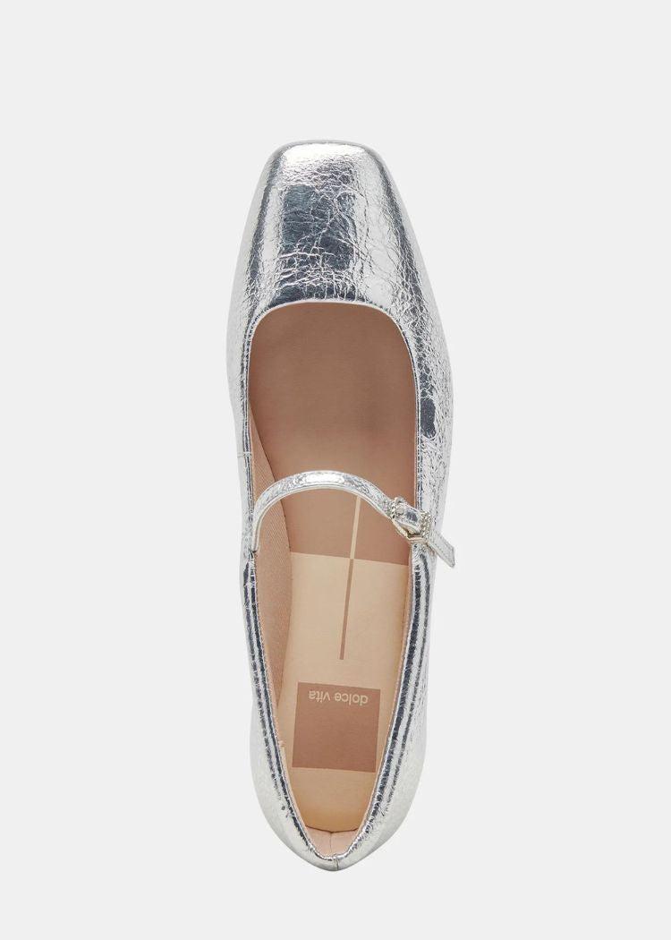 Dolce Vita Reyes Ballet Flat- Silver Distressed-Hand In Pocket