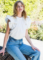 THML Cleo Flutter Sleeve Top- White ***FINAL SALE***-Hand In Pocket