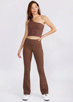 Cream Yoga Grace Flare Leggings- Mocha-Hand In Pocket