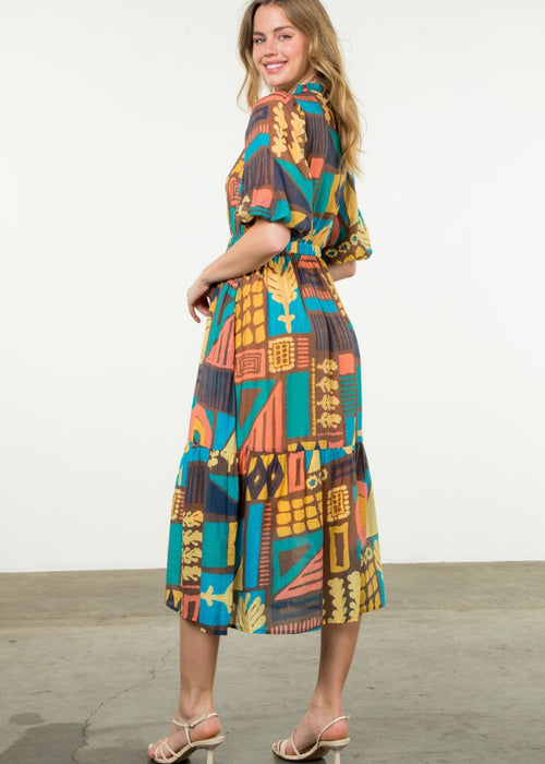 THML Audrina Abstract Print Dress- Brown ***FINAL SALE***-Hand In Pocket