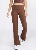 Cream Yoga Grace Flare Leggings- Mocha-Hand In Pocket