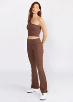 Cream Yoga Grace Flare Leggings- Mocha-Hand In Pocket