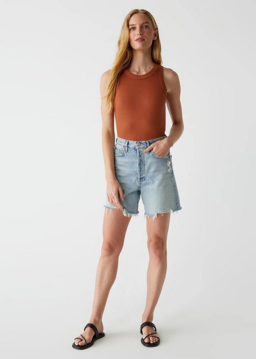 Gina Wide Binding Crop Tank - Lava-Hand In Pocket