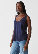 Michael Stars Scarlett Double V Tank - Nocturnal-Hand In Pocket