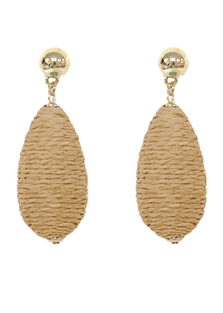 Maya Raffia Wrapped Dangle Earring-Brown-Hand In Pocket