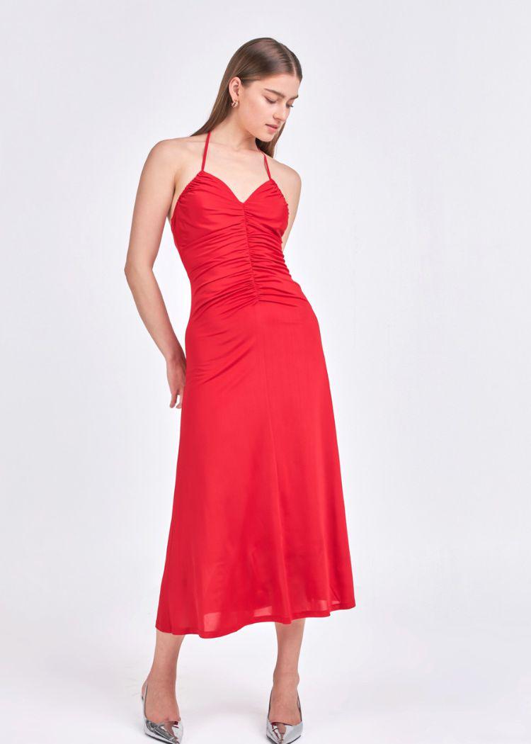 Sophie Halter Ruched Maxi Dress-Hand In Pocket