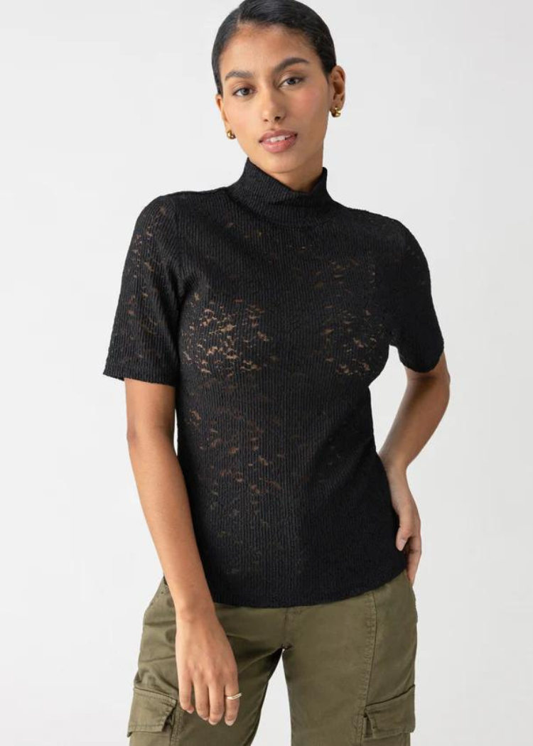 Sanctuary S/S Lace Mock- Black-Hand In Pocket