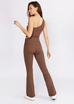 Cream Yoga Grace Flare Leggings- Mocha-Hand In Pocket