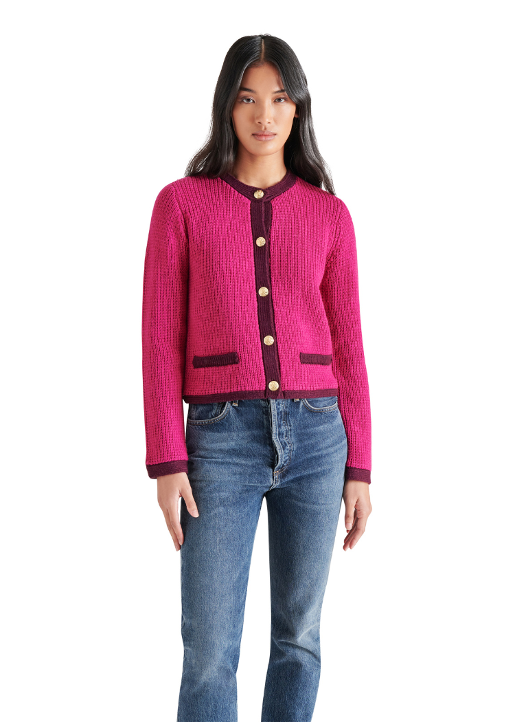 Steve Madden Fantino Sweater Jacket- Fuschia-Hand In Pocket