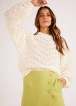 MINKPINK Luna Zig Zag Knit Jumper- Ivory-Hand In Pocket