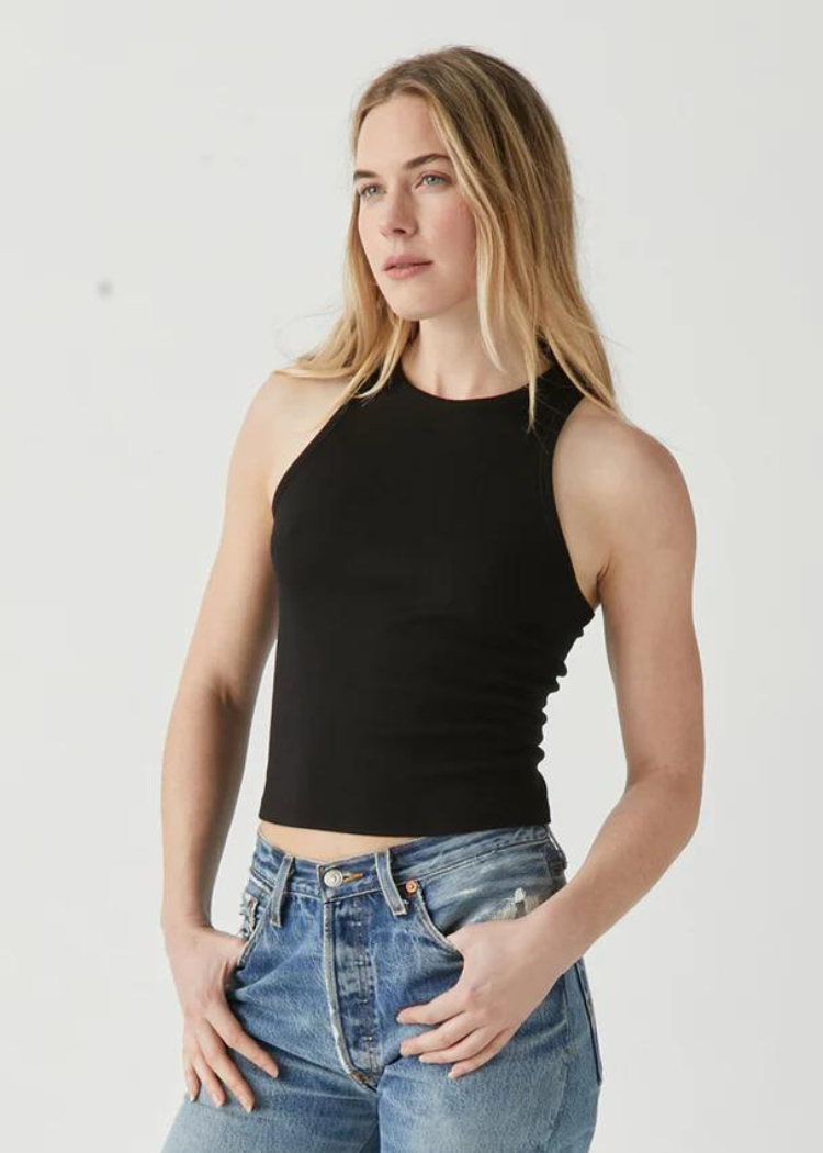 Michael Stars Pina Crop Tank-Black-Hand In Pocket