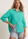 Z Supply Kaili Button Up Gauze Top- Cabana Green ***FINAL SALE***-Hand In Pocket