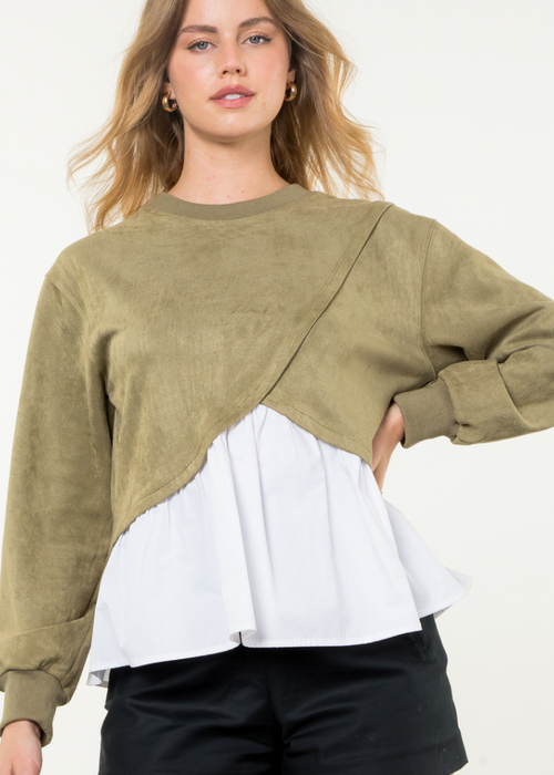 THML Cassie Poplin Crewneck-Hand In Pocket