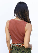 Gina Wide Binding Crop Tank - Pecan-Hand In Pocket