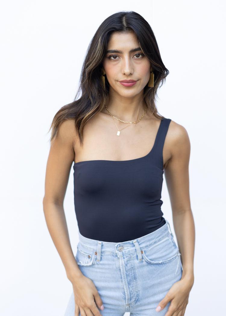 RD Style Tani One Shoulder Bodysuit - Black-Hand In Pocket