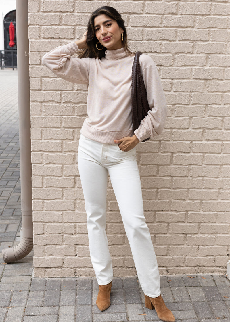 Sanctuary Ruched Sleeve Turtleneck Top - Toasted Marshmallow *** FINAL SALE ***-Hand In Pocket