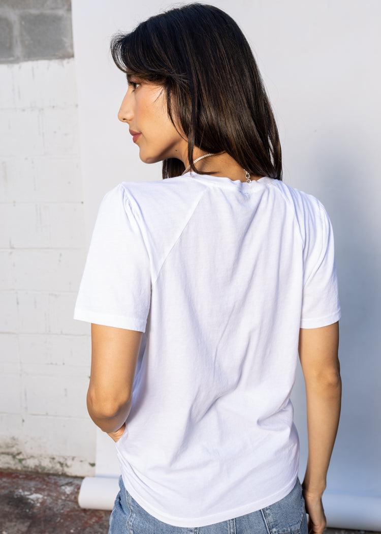 Bobi V Neck Raglan SS Tee-White-Hand In Pocket