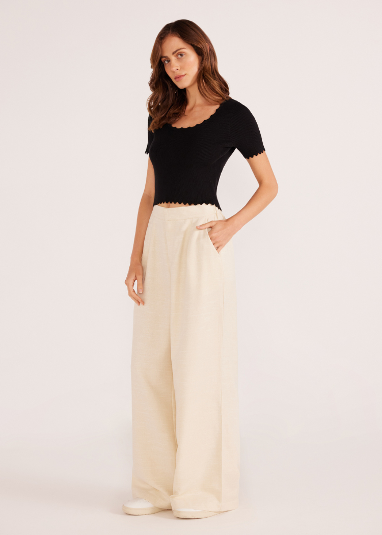 MINKPINK Everly Wide Leg Pants- Crema ***FINAL SALE***-Hand In Pocket