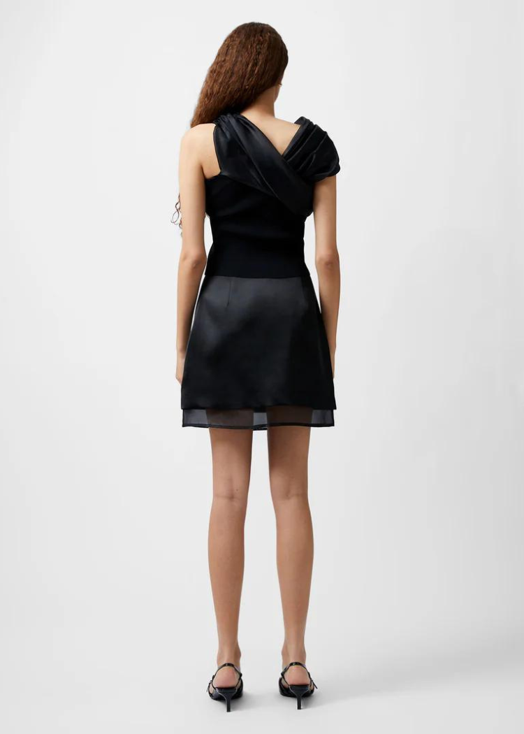 French Connection Structured Satin Mini Skirt- Black-Hand In Pocket