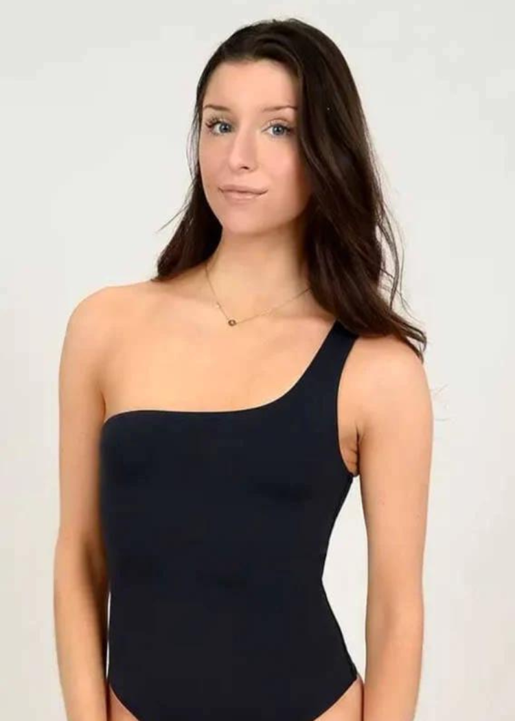 RD Style Tani One Shoulder Bodysuit - Black-Hand In Pocket