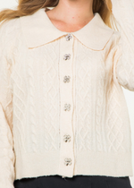 THML Pearl Cardigan- Creme-Hand In Pocket