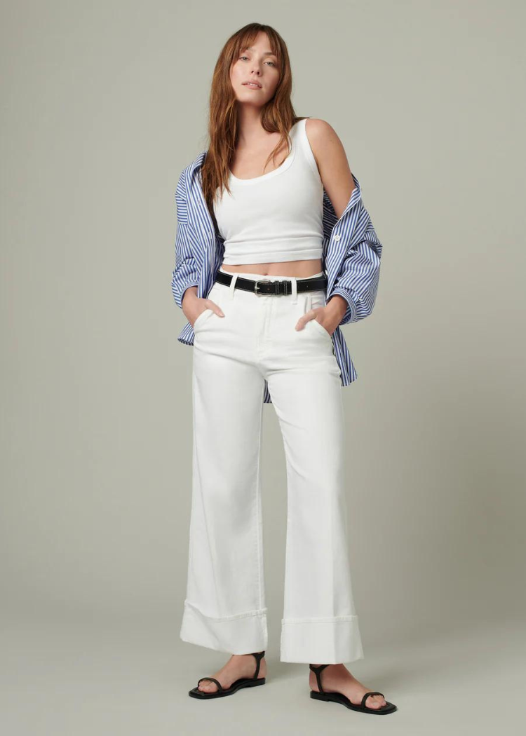 Joe's Jeans The Trixie Trouser w/ Wide Cuff- Optic White ***FINAL SALE***-Hand In Pocket