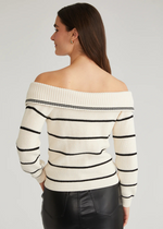 525 Sierra Off Shoulder Stripped Pullover- Sea Salt Multi-Hand In Pocket