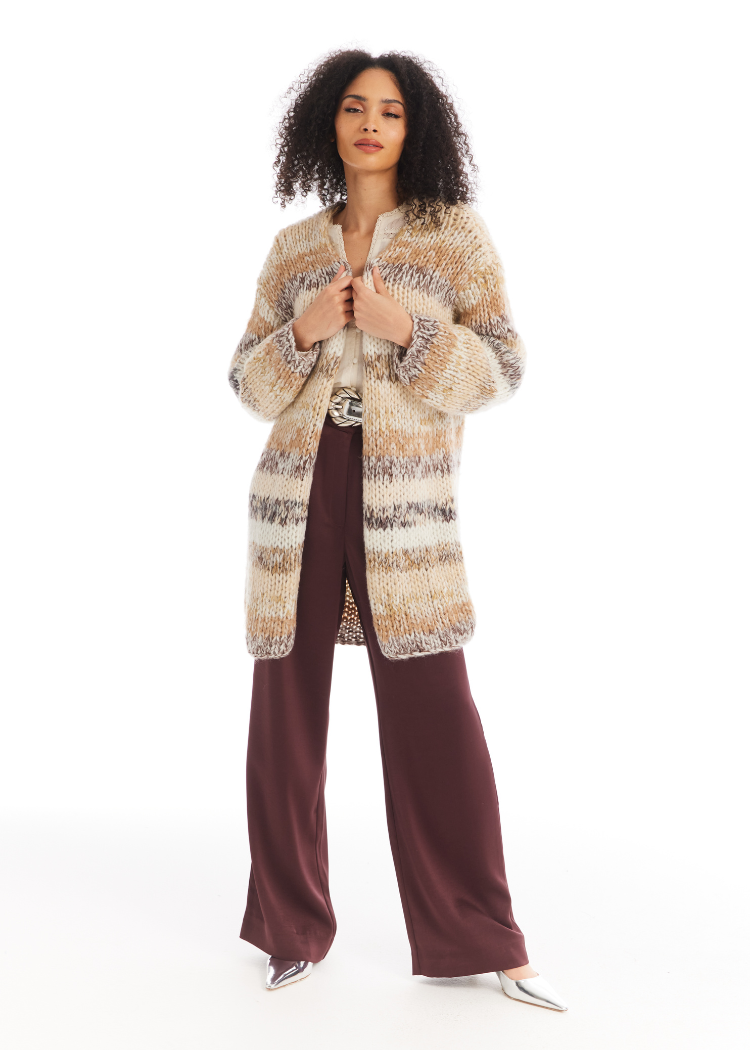 Allison Jodi Cardigan- Multi Ivory-Hand In Pocket