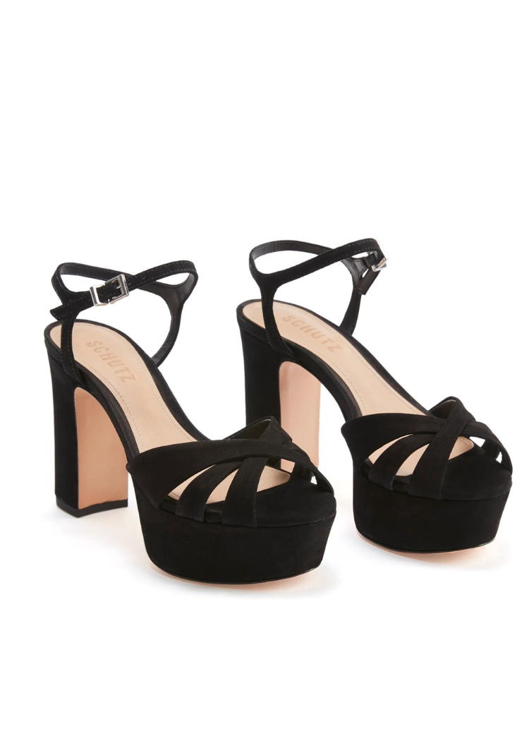 Schutz Keefa Platform Heel- Black-Hand In Pocket