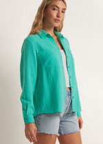 Z Supply Kaili Button Up Gauze Top- Cabana Green ***FINAL SALE***-Hand In Pocket