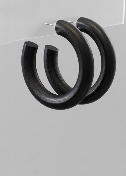 Vienna Colored Wood Hoops- Black-Hand In Pocket