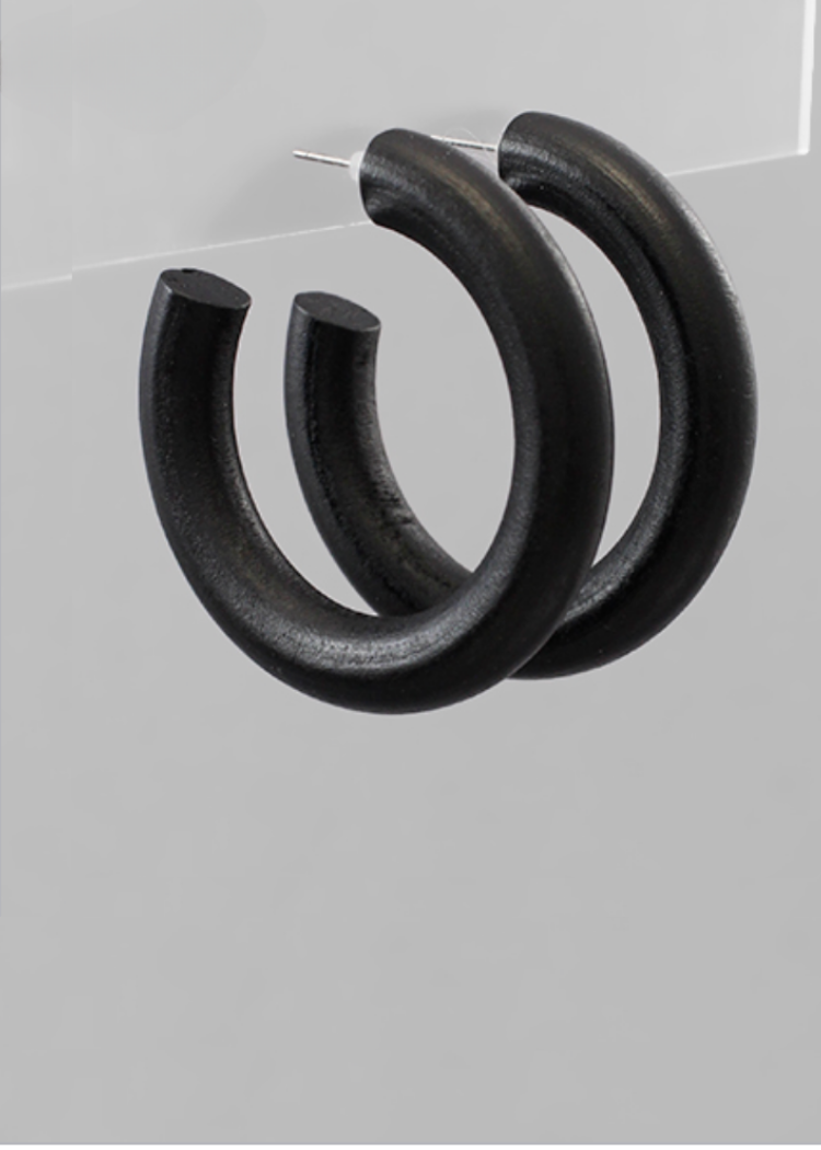 Vienna Colored Wood Hoops- Black-Hand In Pocket