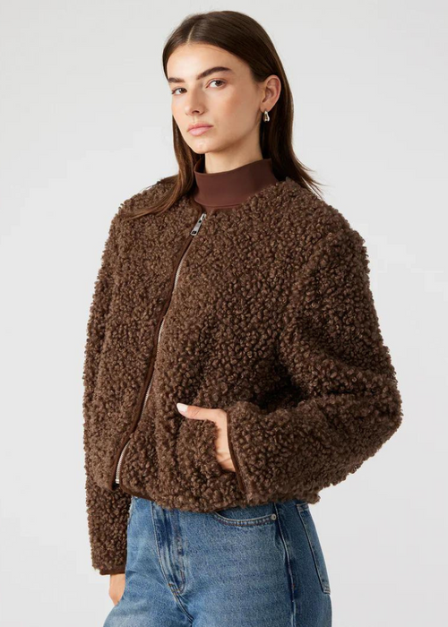 Steve Madden Teddy Jacket- Mocha-Hand In Pocket