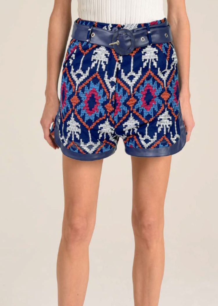 Ciebon Kimberly Embroidered Shorts- Navy ***FINAL SALE***-Hand In Pocket