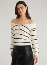 525 Sierra Off Shoulder Stripped Pullover- Sea Salt Multi-Hand In Pocket