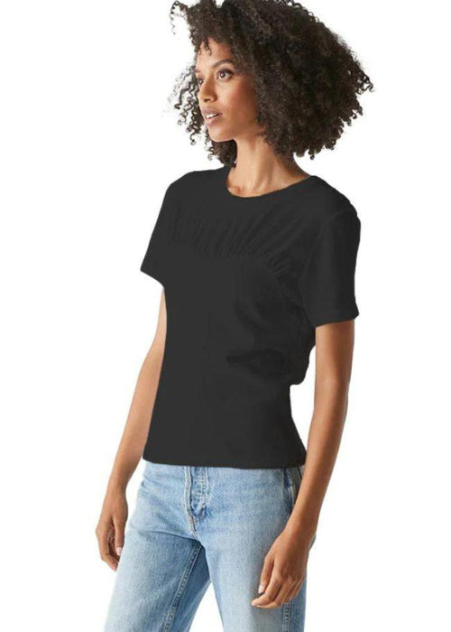 Michael Stars Victoria Shirred Fabric Mix Tee - Black-Hand In Pocket