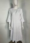 Bobi Raw Edge 3/4 SLV Midi Caftan- White ***FINAL SALE***-Hand In Pocket