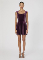 French Connection Square Neck Velvet Dress- Burgandy-Hand In Pocket