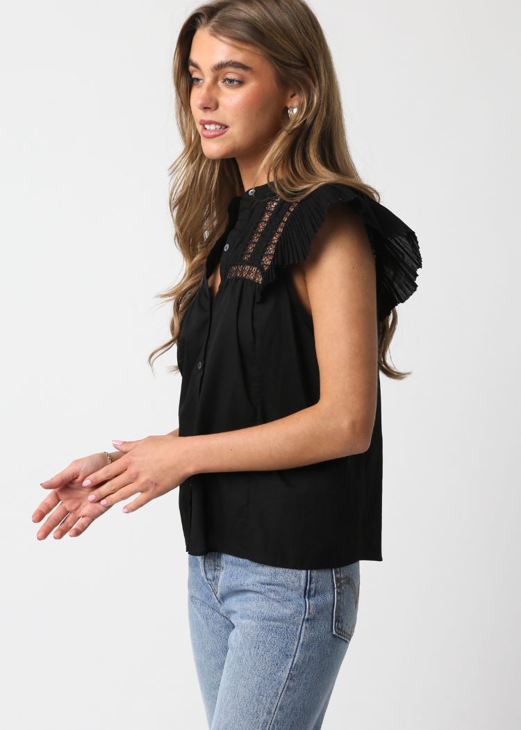 Miranda Flutter Sleeve Top- Black ***FINAL SALE***-Hand In Pocket