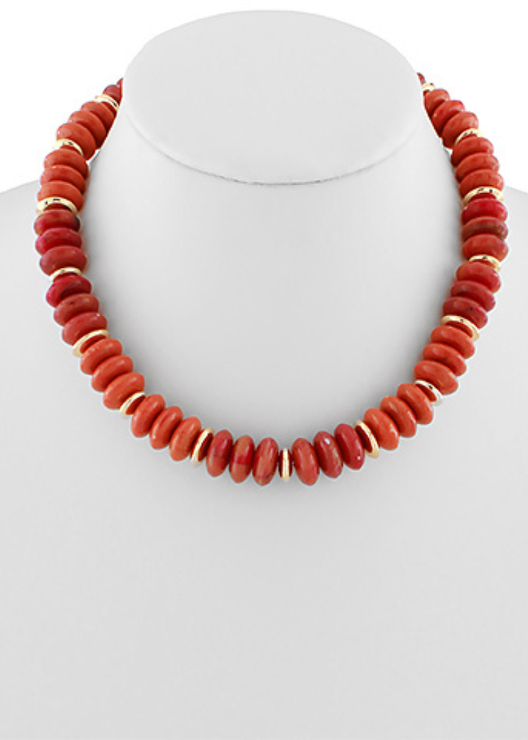 Freya Stone Beaded Necklace-Dark Orange-Hand In Pocket