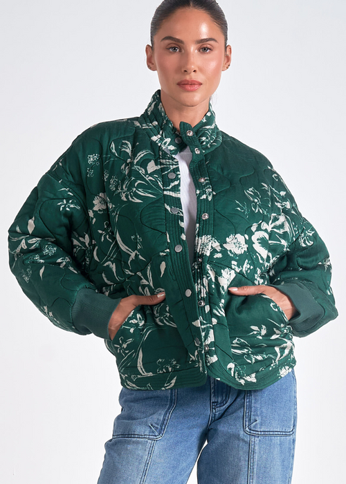 Elan Bella Quilted Bomber - Jade-Hand In Pocket