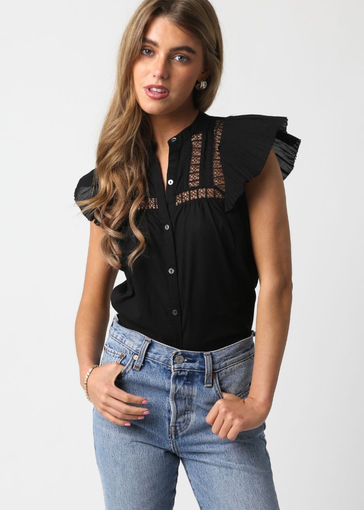 Miranda Flutter Sleeve Top- Black ***FINAL SALE***-Hand In Pocket