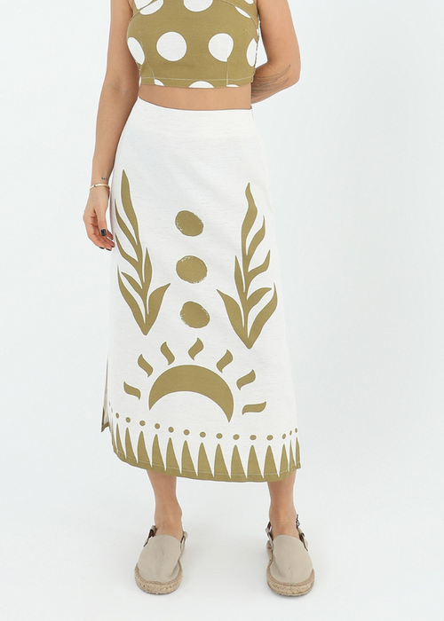 Dawn Wild Print Midi Skirt- Olive ***FINAL SALE***-Hand In Pocket