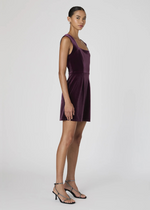 French Connection Square Neck Velvet Dress- Burgandy-Hand In Pocket