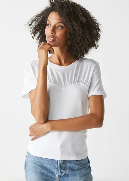 Michael Stars Victoria Shirred Fabric Mix Tee - White-Hand In Pocket