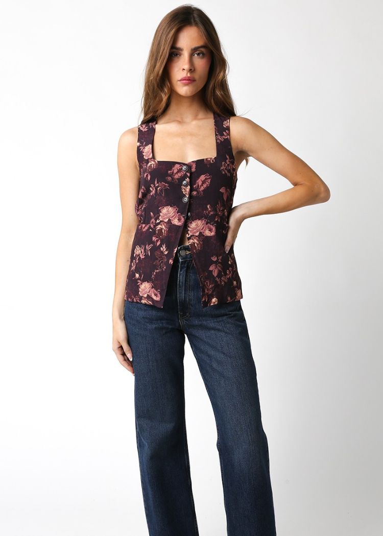 Pamela Top- Brown Floral-Hand In Pocket